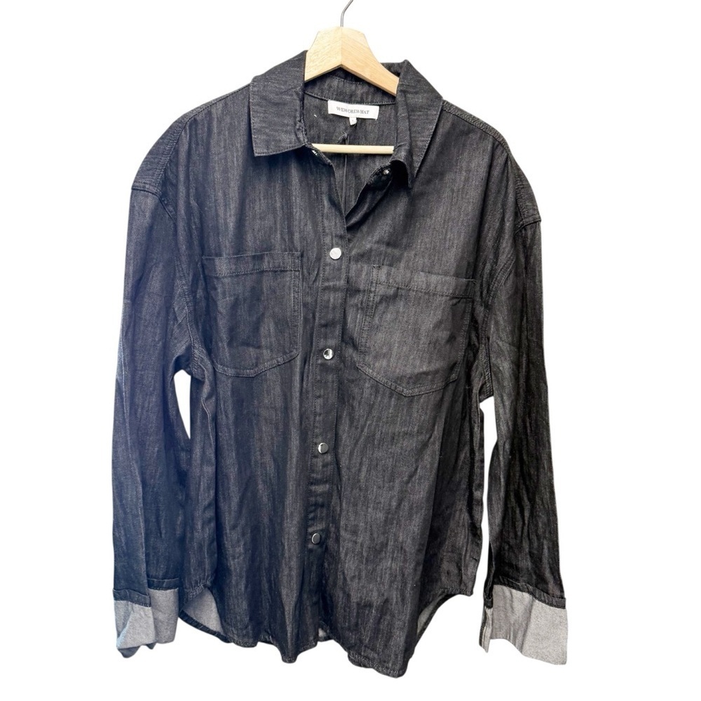 NWT WeWoreWhat Dark Gray Denim Cuff Shirt, Size Large - Picture 2 of 9